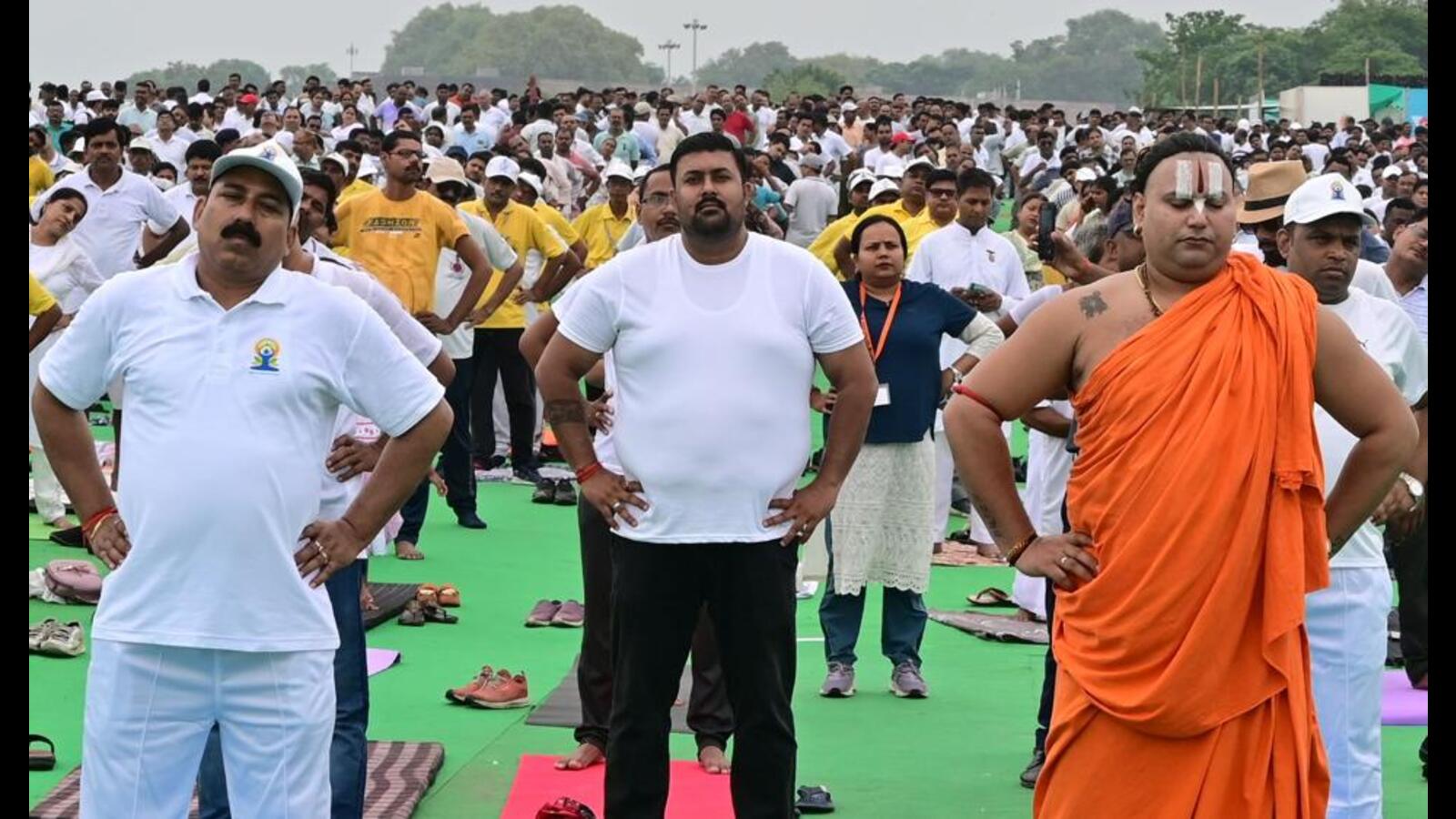 Massive gathering: Nearly 8K people perform yoga at Sangam