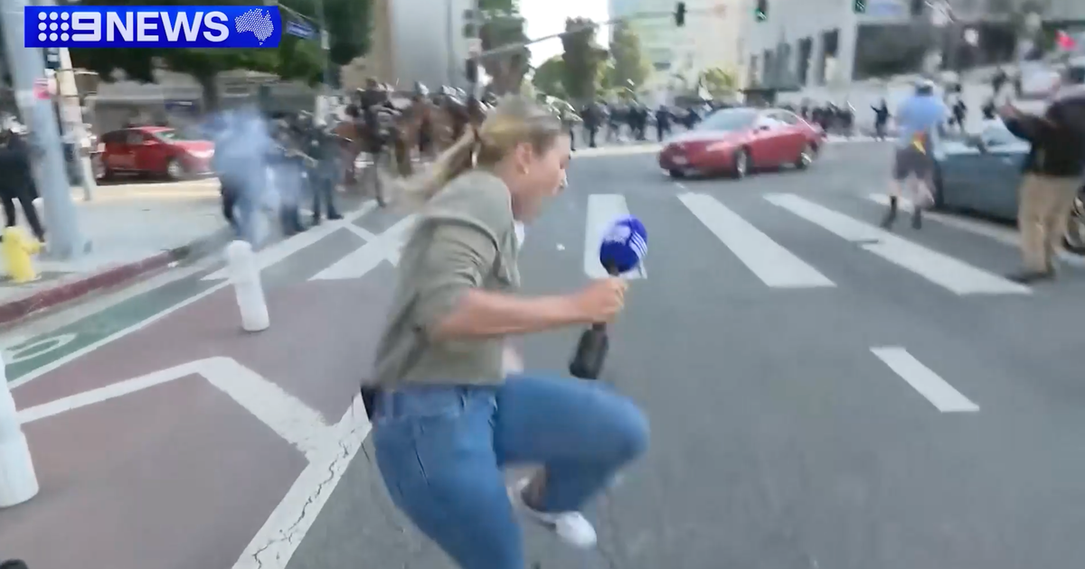 Australian reporter covering Los Angeles immigration protests hit by rubber bullet on live TV
