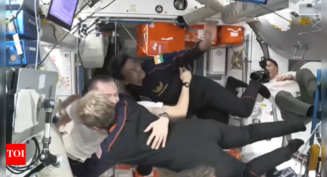Axiom-4: With hugs and cheers, Shubhanshu Shukla floats in ISS- first visuals | India News