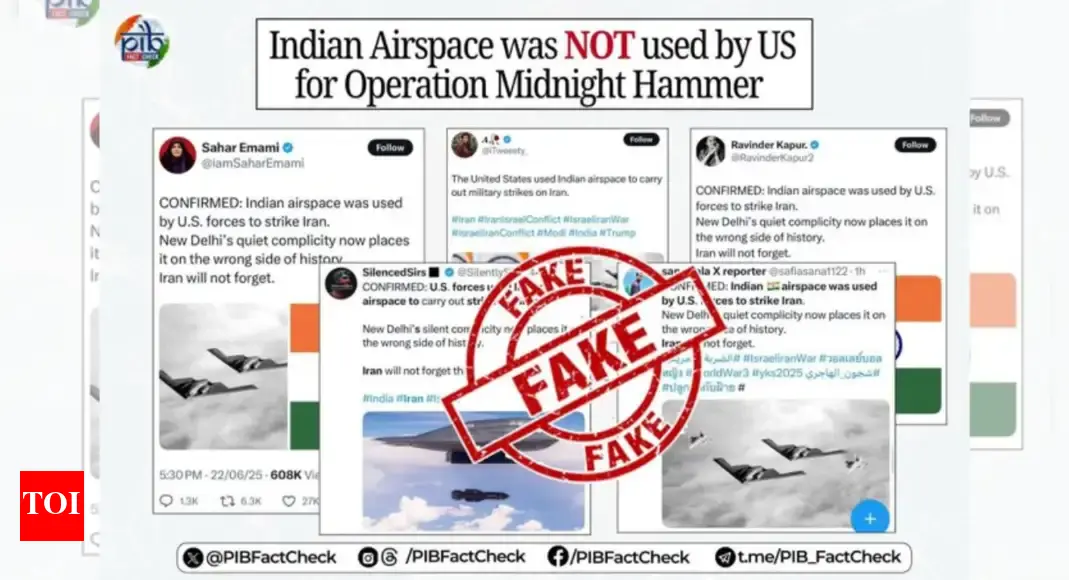 Israel-Iran conflict: PIB debunks claims of US using Indian airspace for Iran strikes; calls them ‘fake’ | India News