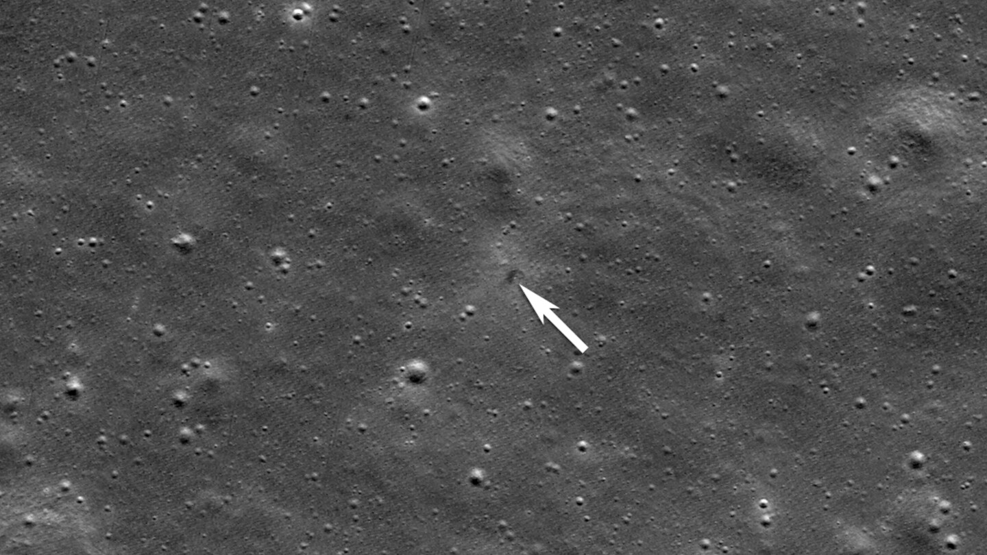 NASA spacecraft around the moon photographs the crash site of a Japanese company's lunar lander