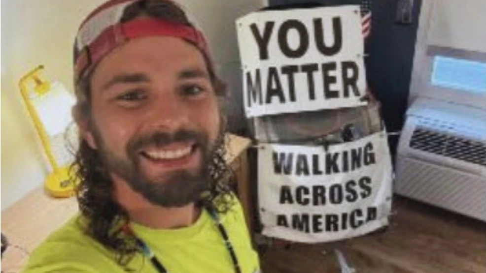 Florida man walking across America for mental health travels through Pensacola, Navarre