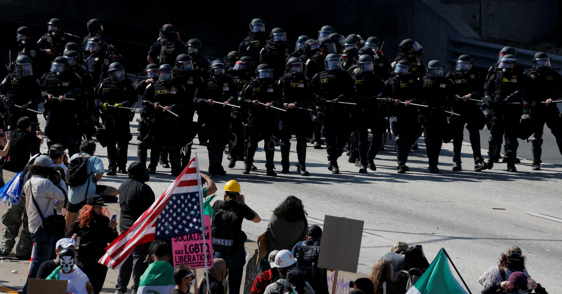 Los Angeles police order immigration protesters in downtown to go home