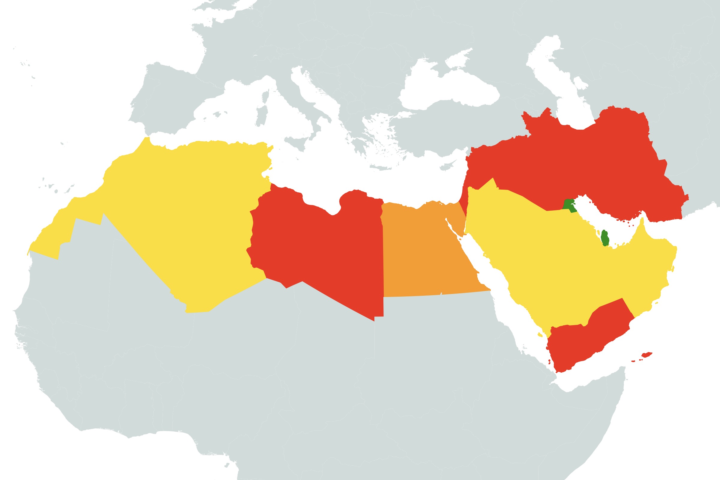 Map shows U.S. Middle East travel warnings as possible Iran war looms