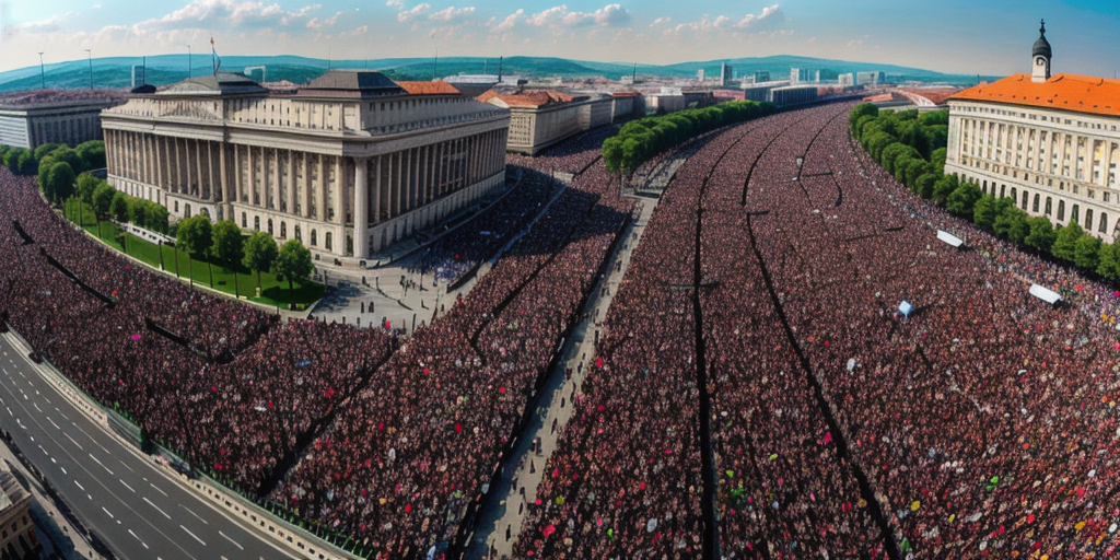 Tens of thousands rally in Serbia’s capital to back up their demand for an early vote