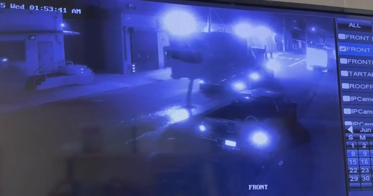 Oakland business's camera records truck dumping unknown substance on street