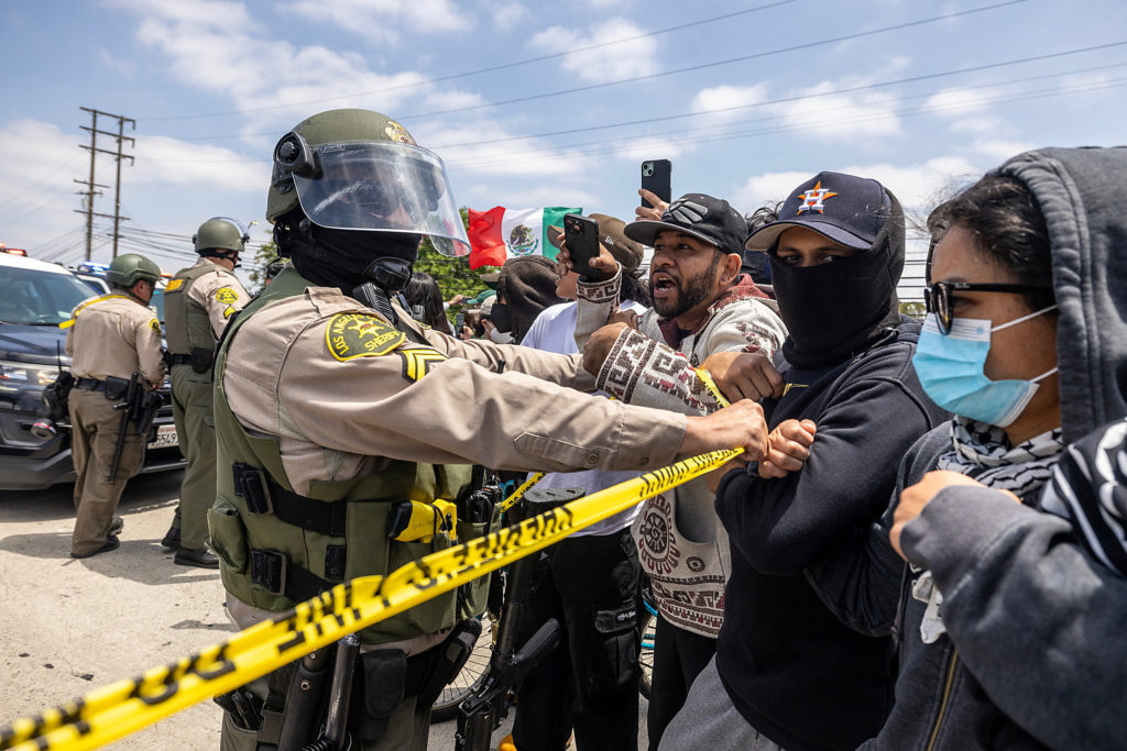 Immigration authorities clash with Los Angeles area protesters