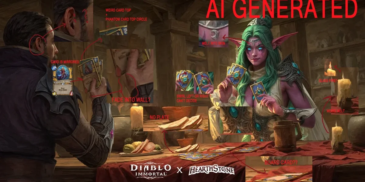 Fans are once again accusing Activision Blizzard of using AI-generated art in Diablo Immortal x Hearthstone event marketing materials