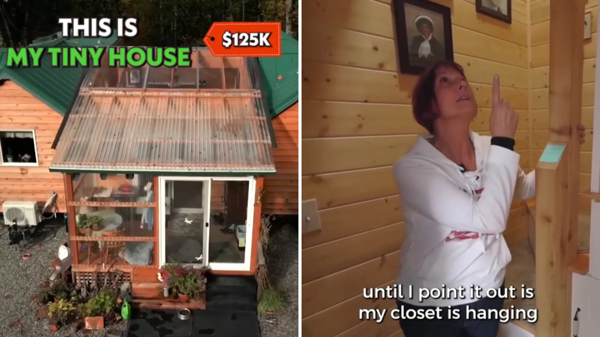 Retiree shows off cozy lifestyle living in twin tiny homes connected by gorgeous sunroom: 'The perfe