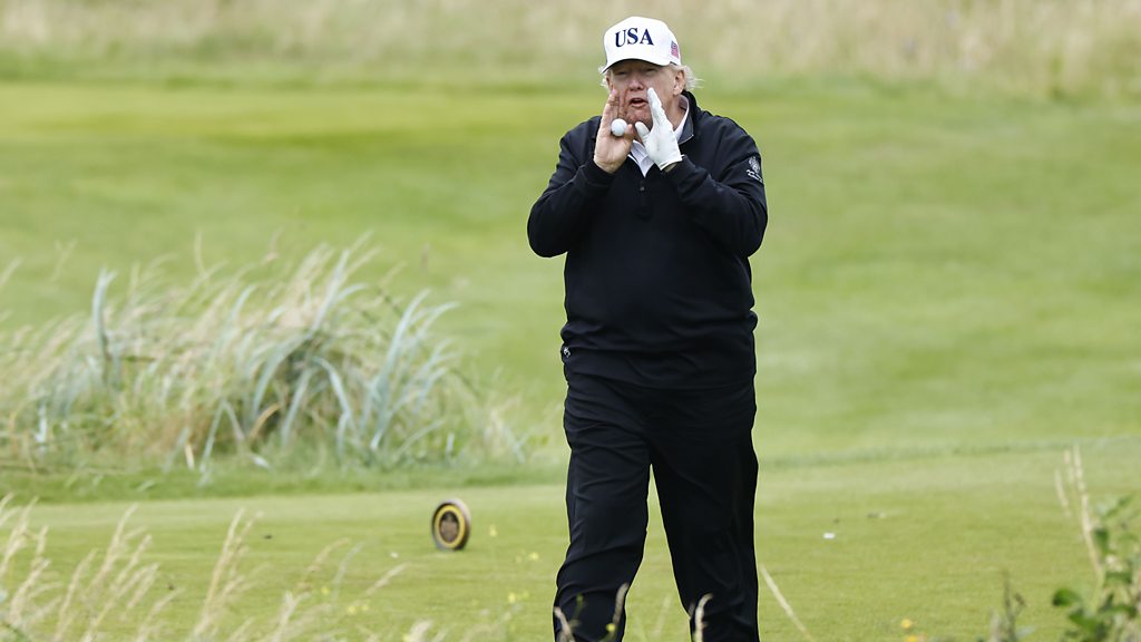 Trump back on golf course before EU deal talks