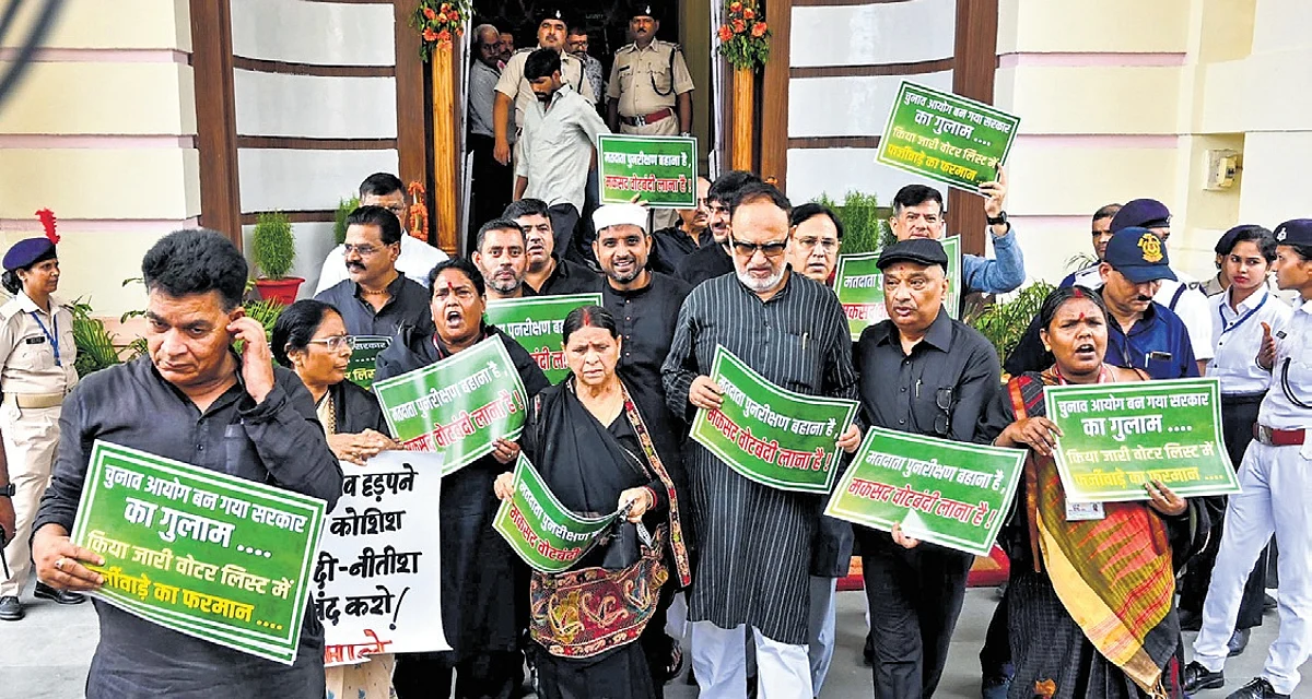 Oppn sports black, stalls Assembly to protest electoral rolls revision