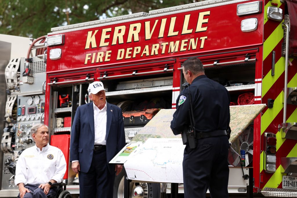 Trump tours catastrophic flood damage in central Texas, defends state and federal response