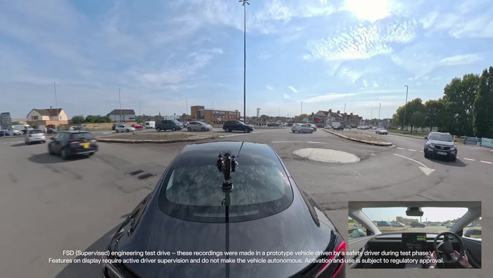 Self-driving Tesla tackles the UK’s most confusing roundabout