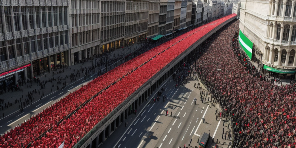 Tens of thousands of protesters draw the Red Line for Gaza in Brussels